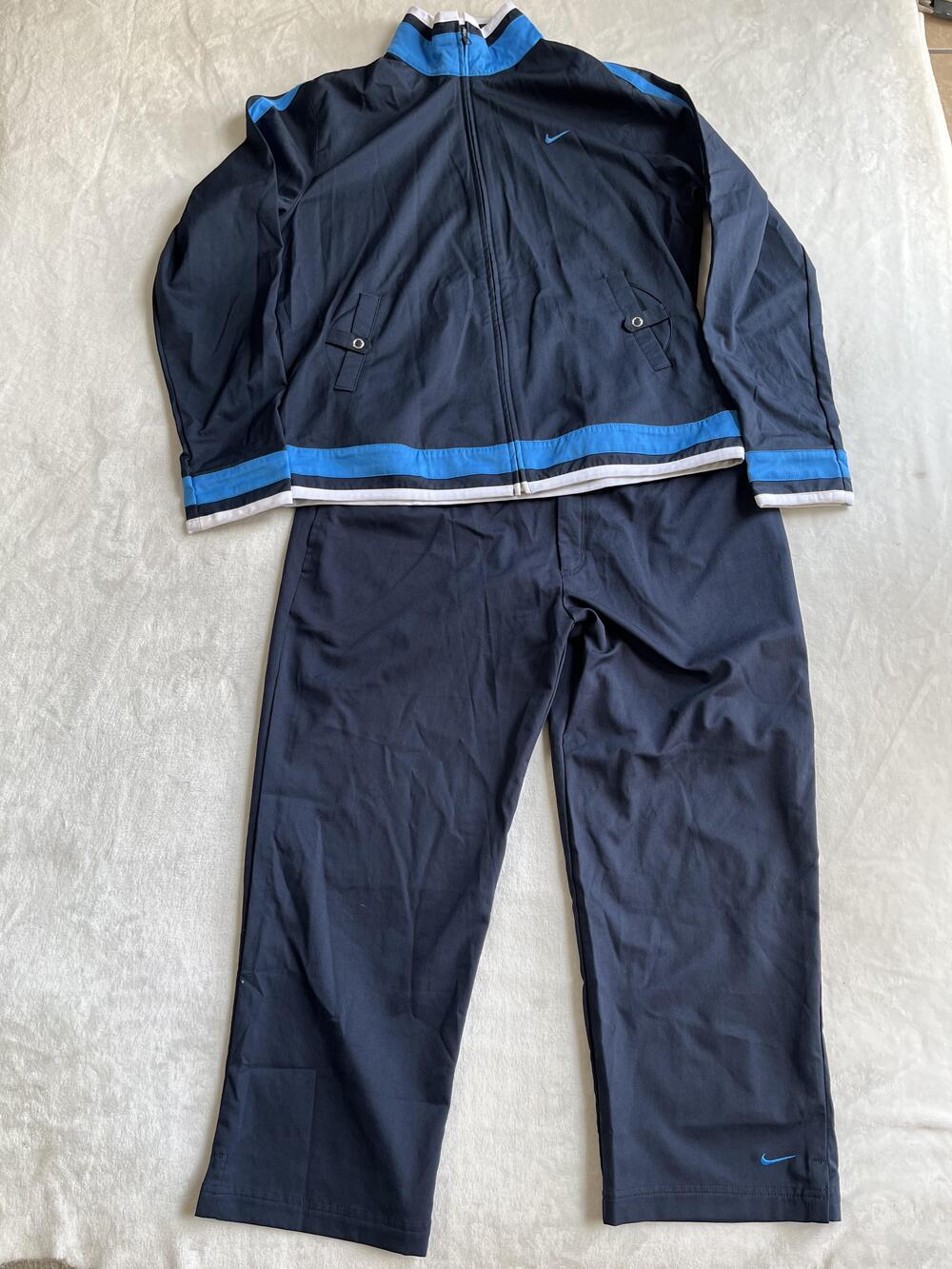 Nike Tracksuit Womens XL Blue Full Zip Jacket Pants Stripe Logo 2 Piece Y2K
